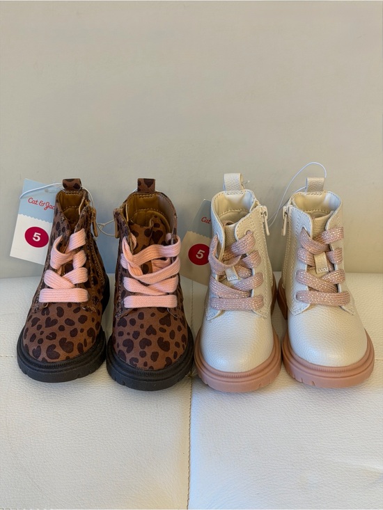 Cat & Jack Other - NWT Cat & Jack Kids Leopard Print Brown & White Boots with Pink Laces Bundle